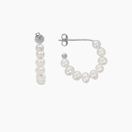 Marvelous German Silver Pearl Hoop Earrings - South India Jewels